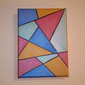 Geometric Abstract Art Acrylic Painting On Canvas Wall Decor 5x7"